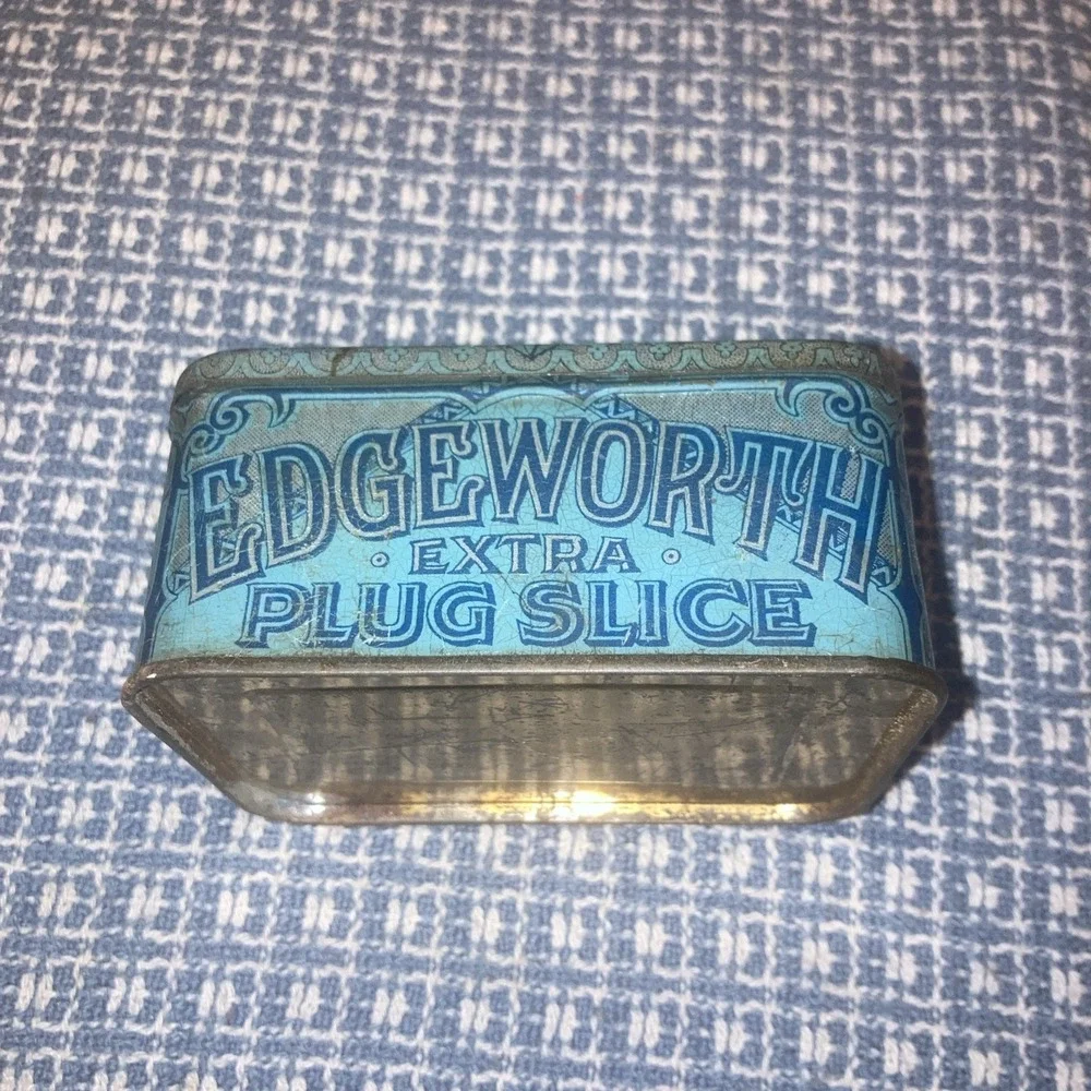 Vintage Edgeworth Tobacco Tin Extra High Grade Sliced Pipe Empty Rustic Blue‎